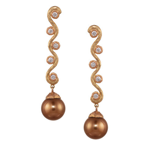 Ombre Wave earrings with chocolate Tahitian pearls by Pamela Froman
