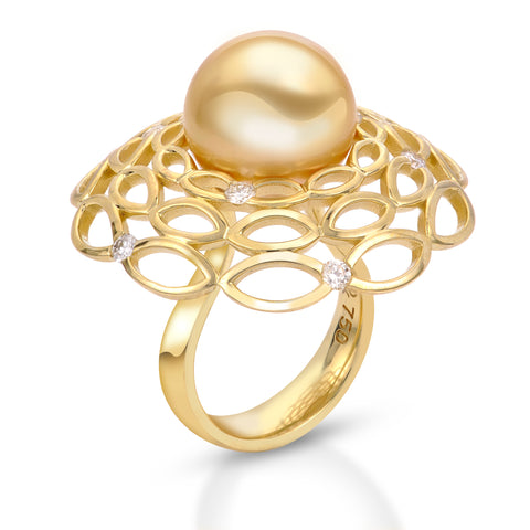 Matariki Rising Golden South Sea Pearl ring by Paul Klecka of Paul Klecka Inspired Design 