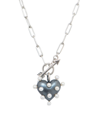 Puffed heart necklace in sterling silver with freshwater pincushion pearls, $860; Rachel Quinn