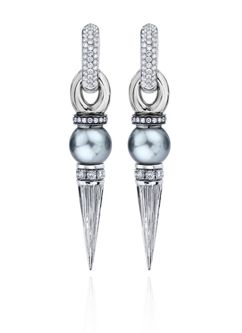 Celine 3.0” Tahitian Pearl Dagger earrings by Rosa van Parys