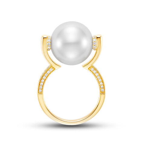 Floating White South Sea Pearl ring by Mastoloni