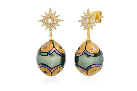 Mosaic Pearl earrings by Samira Sizdahkani of Samira 13 Jewelry