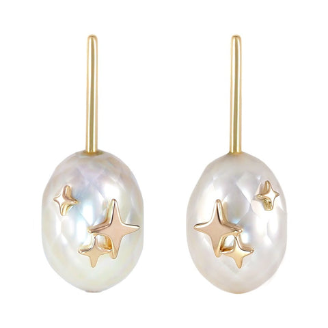 Radiant earrings in 10k gold with faceted pearls by Mika Murai of Mika Jewellery