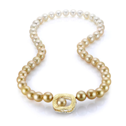 •	Golden pearl strand with Wavy O interchangeable clasp by Llyn Strong of Llyn Strong Jewelry