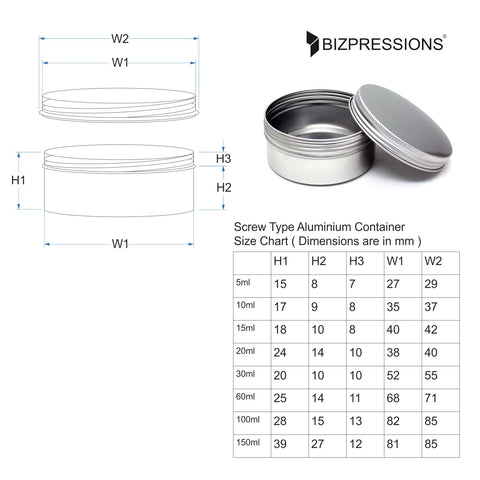 Aluminium Tin Container Size Chart