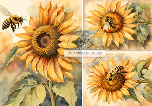 Bee N Sunflowers Rice Paper (DC338) - Decoupage Central - Flippin Furniture Shop
