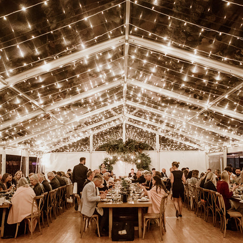 Clear marquee event dining and catering photo by Possum Creek Studios