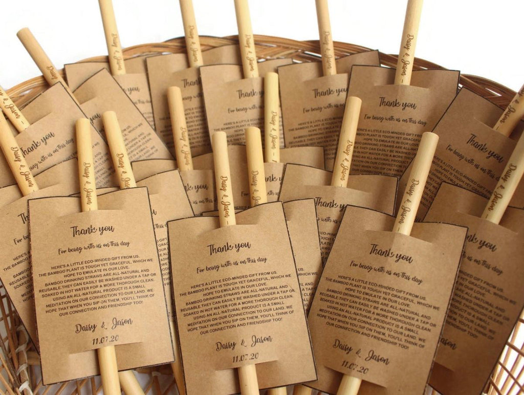 personalised bamboo straw wedding favour