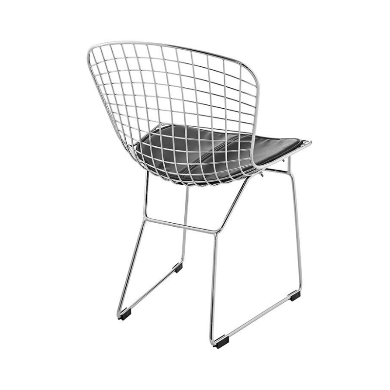 Black - Chromed Steel Wire Frame Dining Chairs with Leatherette PU Pad - Seated Home