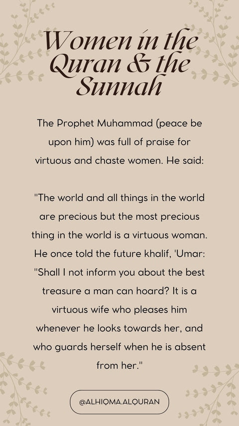 Prophet Muhammad's quotes highlighting the significance of a virtuous wife and the value of gratitude and faith.