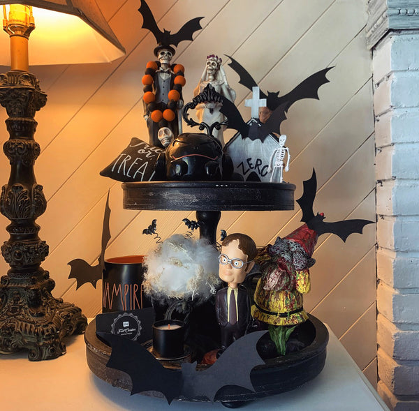 My husband Bobby's entry for the Felt Creative Home Goods Partner Tiered Tray Challenge during pandemic isolation for some family fun and funny decor ideas