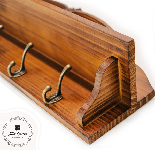 a toasted chestnut solid pine wood farmhouse coat rack with hanging coat rack