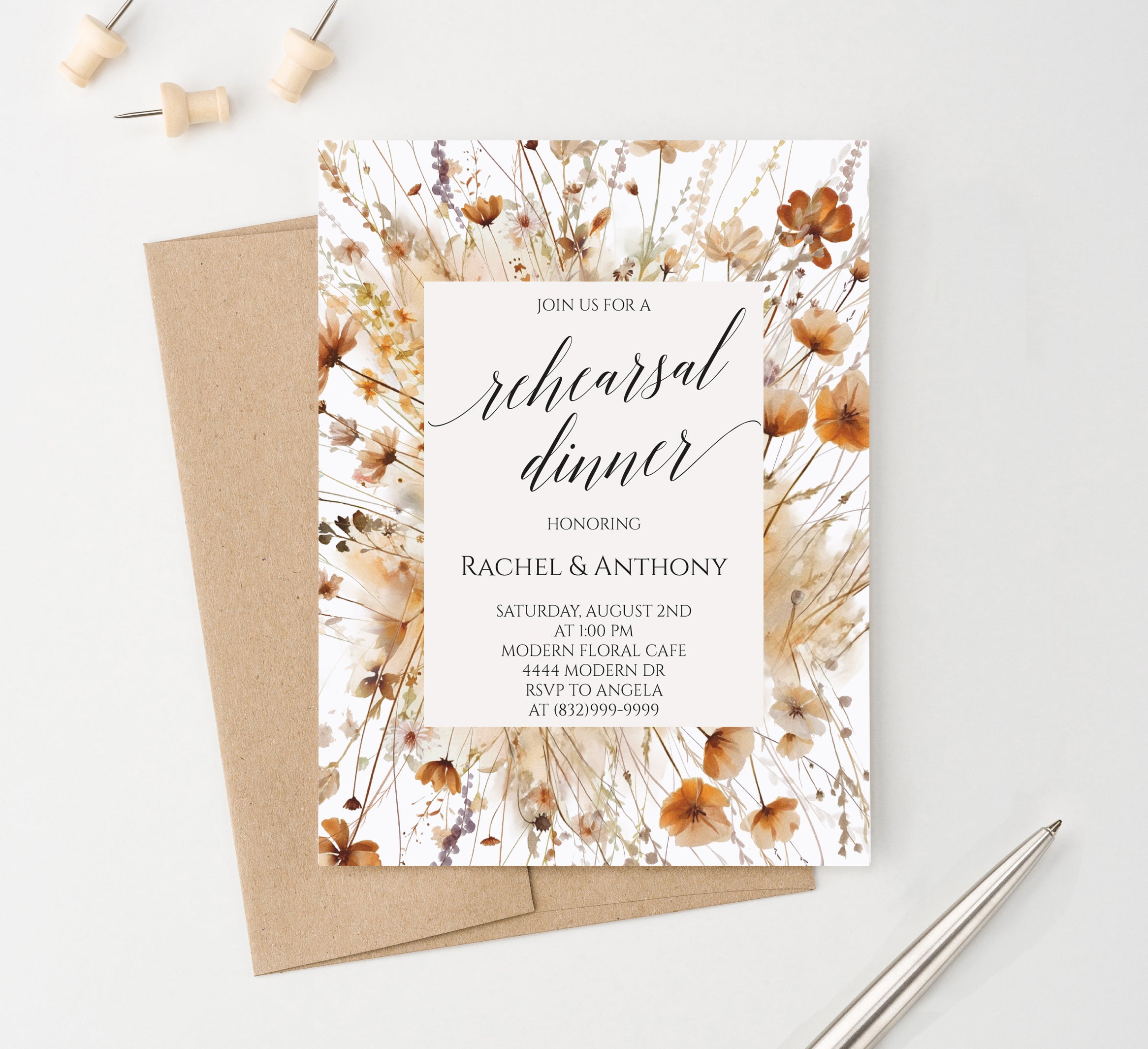 Boho Rehearsal Party Invitations With Fall Wildflowers