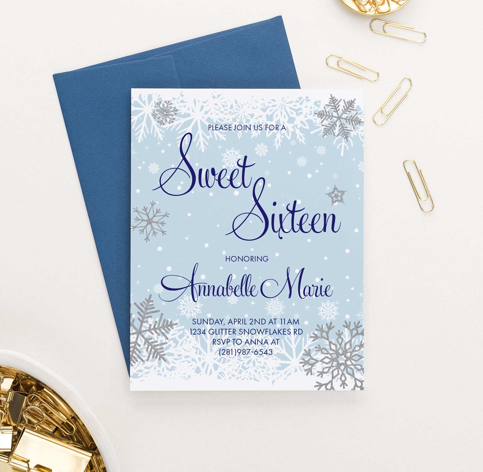 Snowflake Winter Wonderland Quinceanera Invitations Personalized