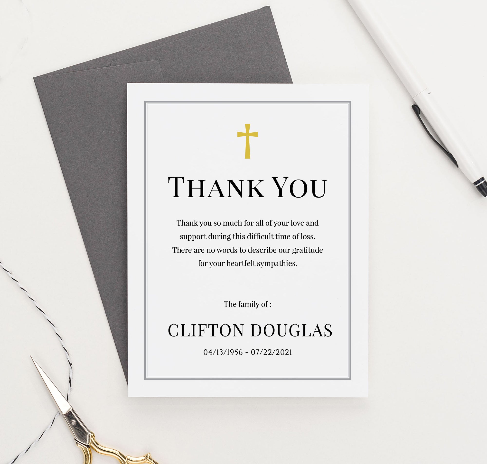 Palm Leaves Funeral Thank You Cards with Your Personalized Message