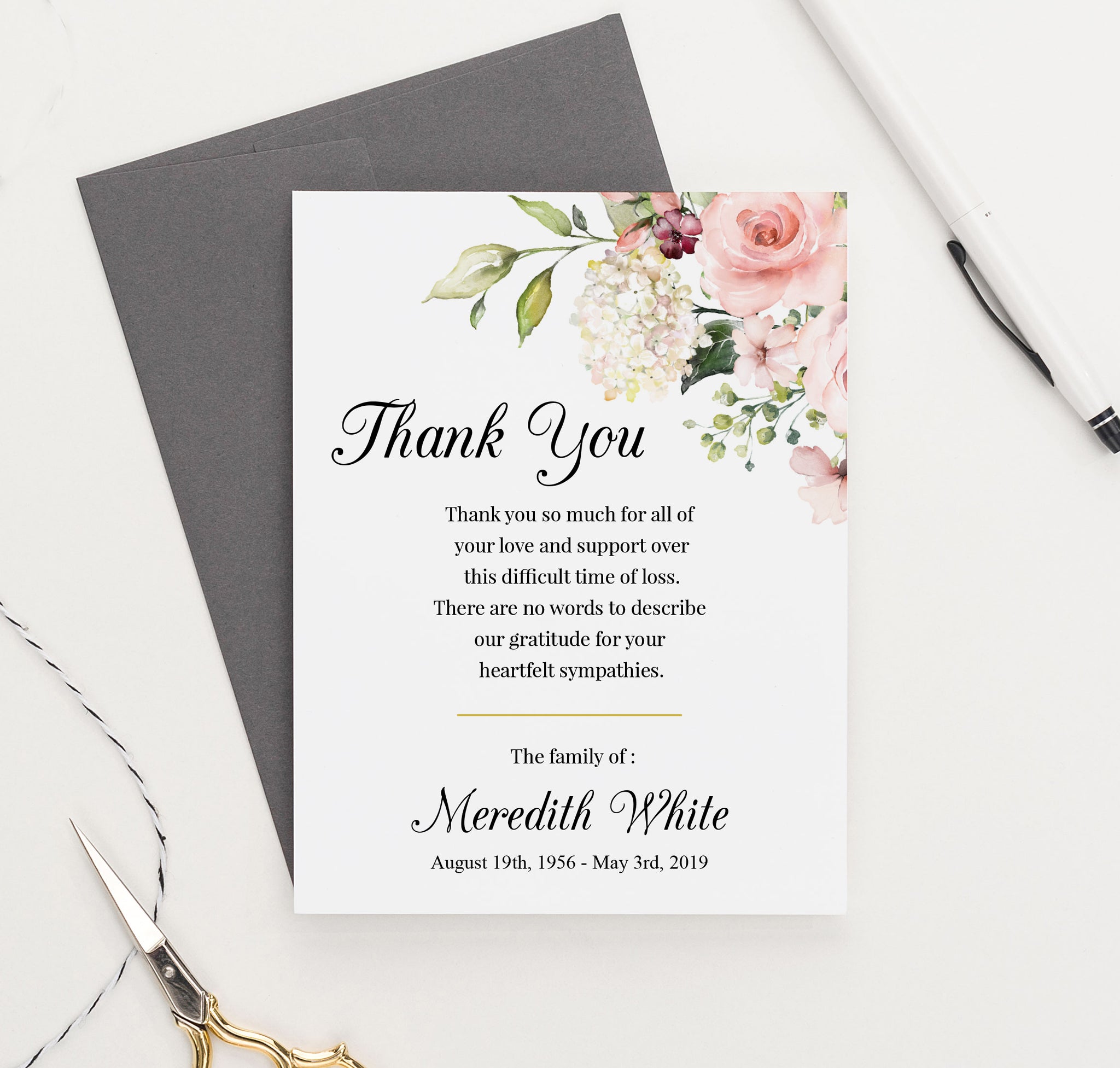 Floral Corner Personalized Funeral Thank You Cards with Message ...