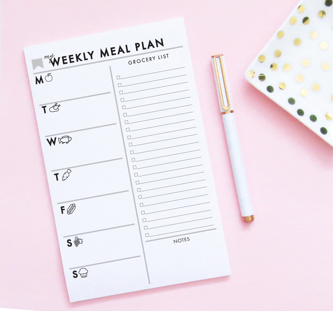 Weekly Planner Notepad for Adults - Modern Pink Paper