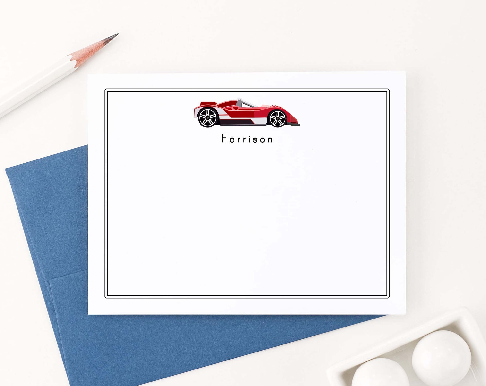 Personalized Car Kid Stationary with Border - Modern Pink Paper