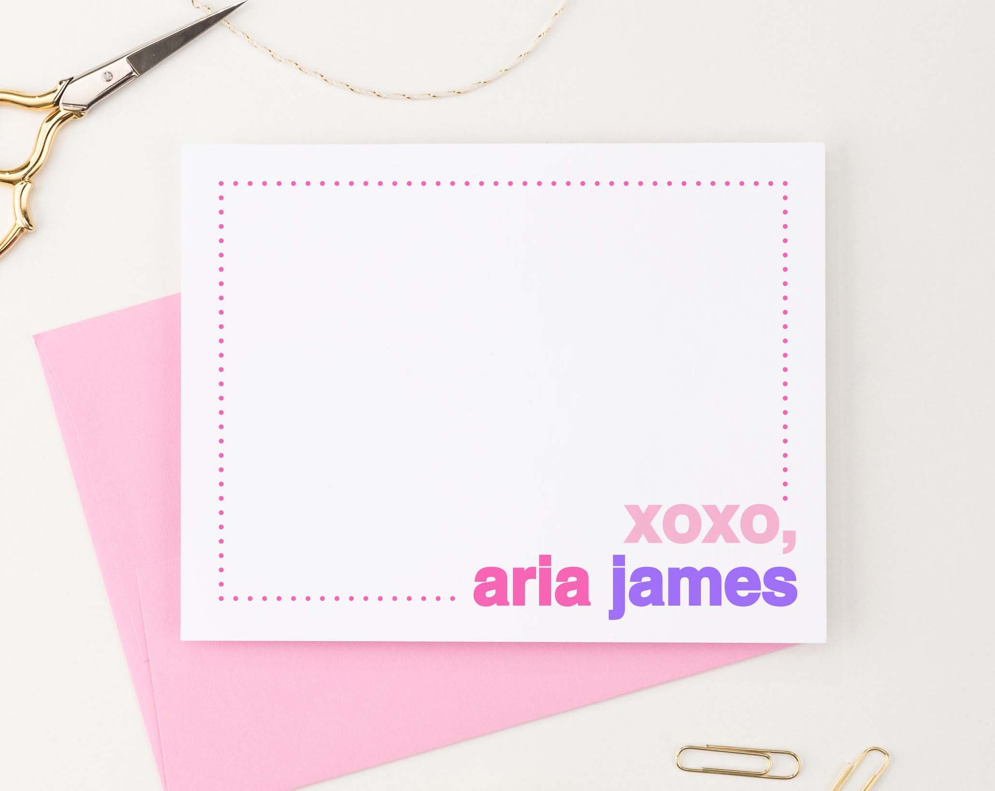 Personalized Girls Pink and White Stationary Set, Simple Girl