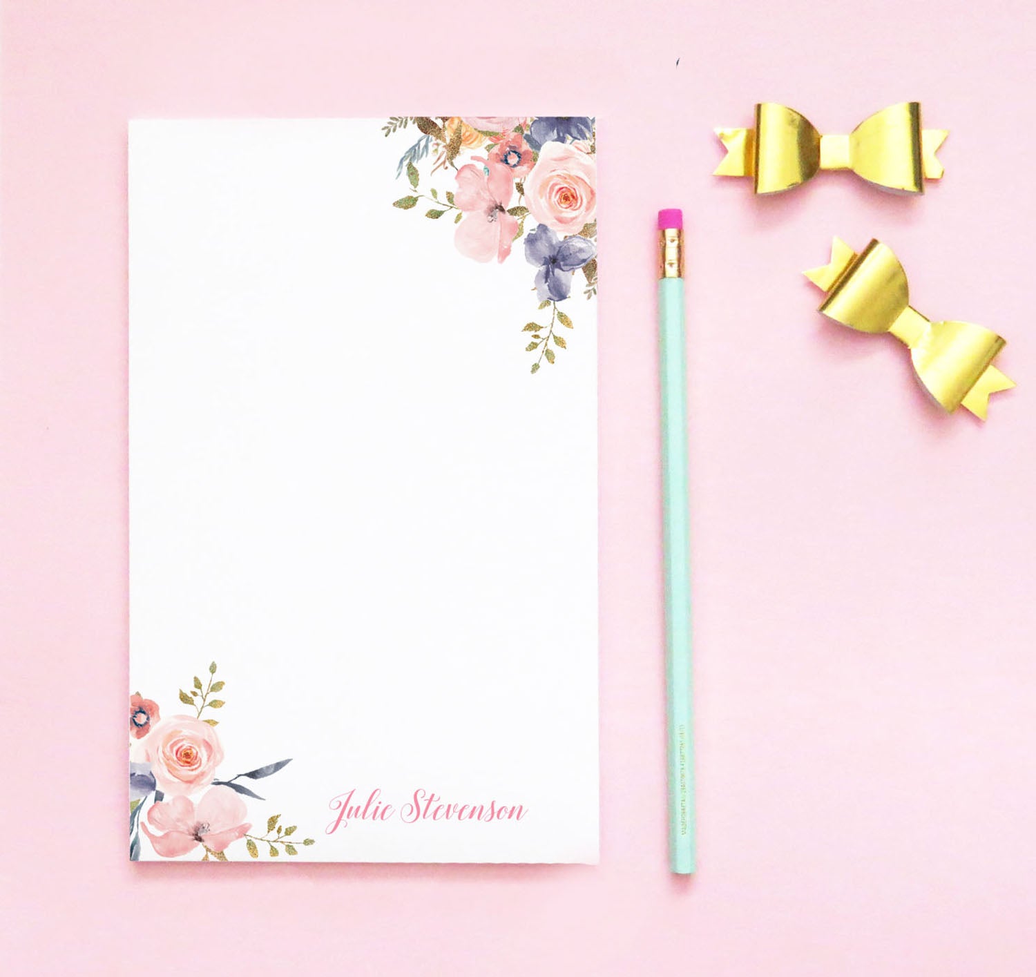 Elegant First and Last Name Personalized Note Pad Set - Modern Pink Paper