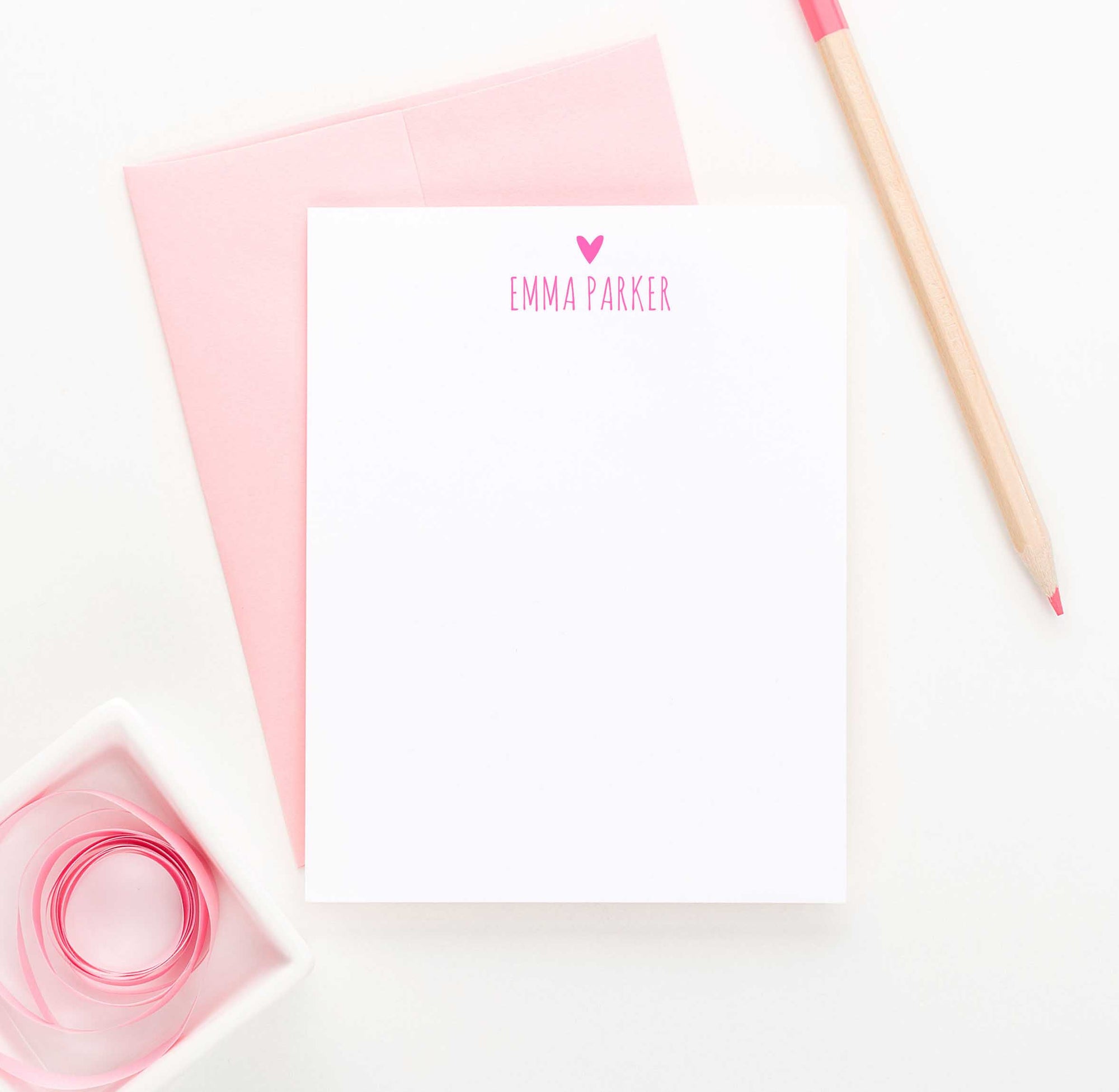 Personalized Name and Hearts Stationery Set for Girls - Modern