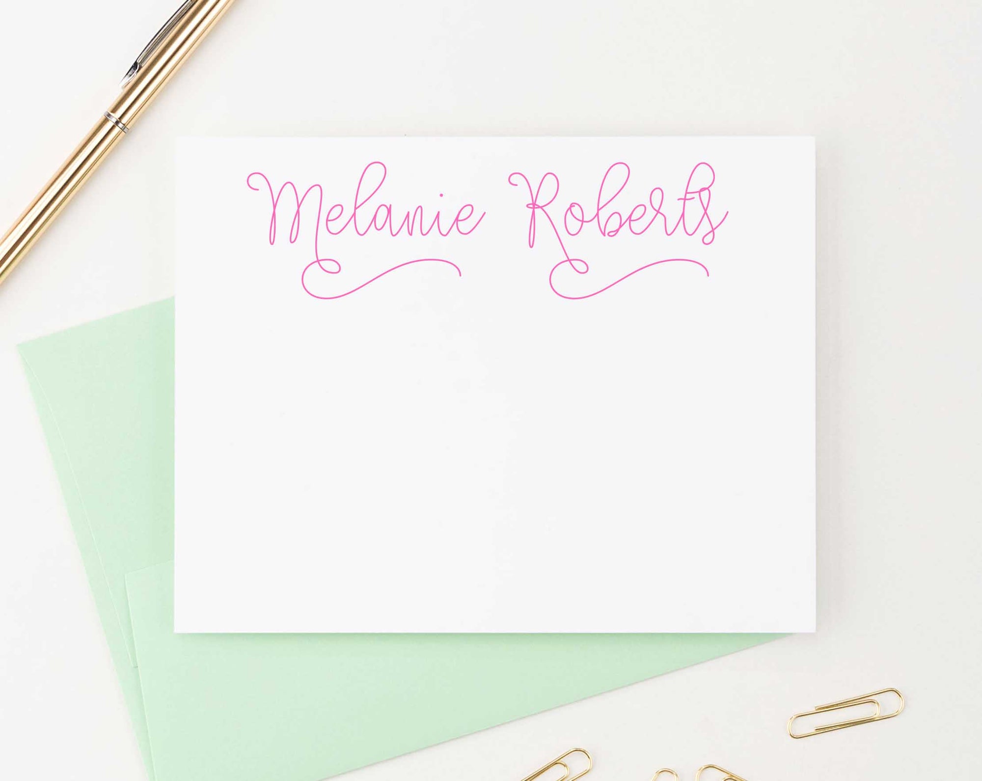 Modern Personal Stationery Set with Script Name on Top - Modern Pink Paper