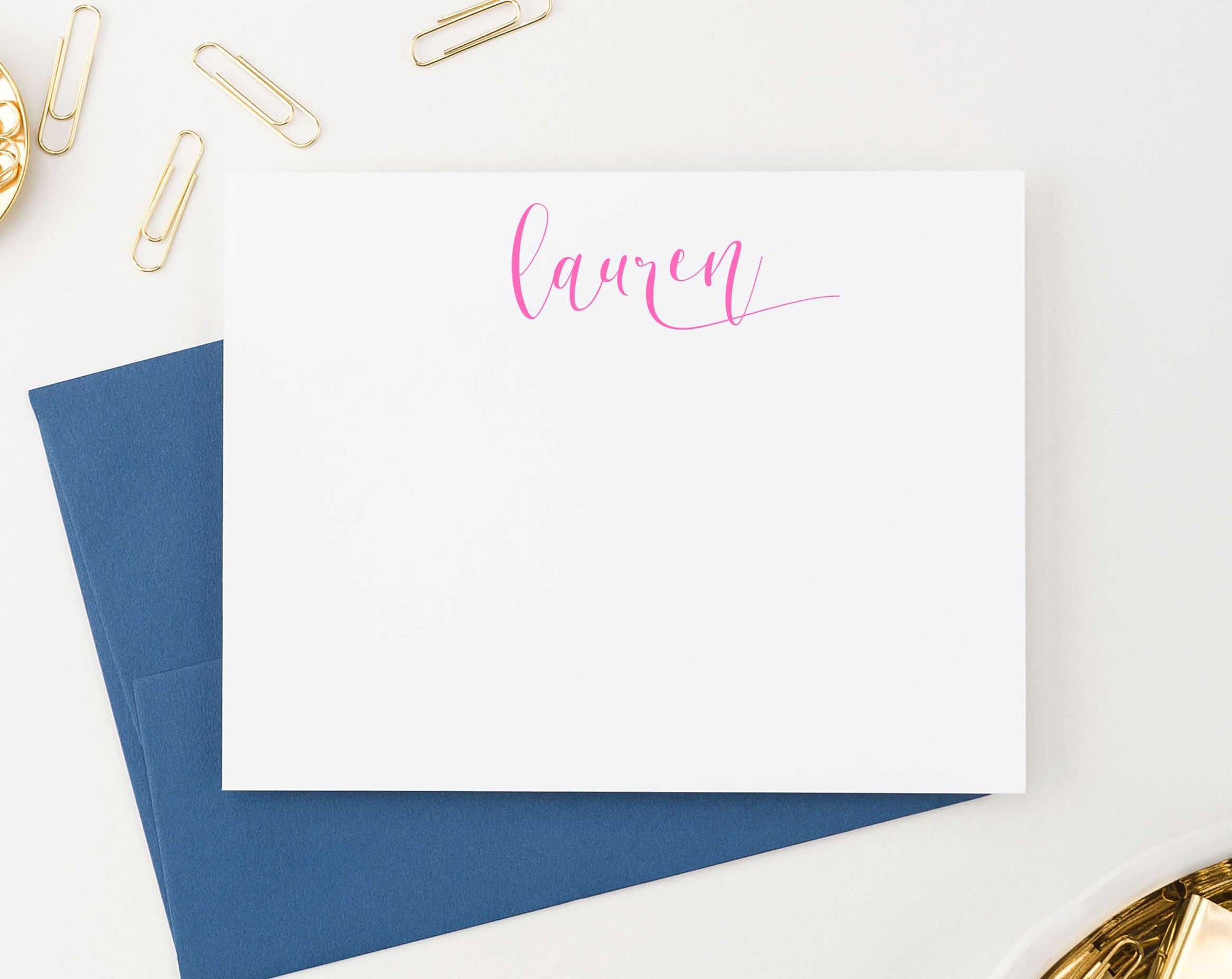 Simple Script Note Cards Personalized for Women - Modern Pink Paper