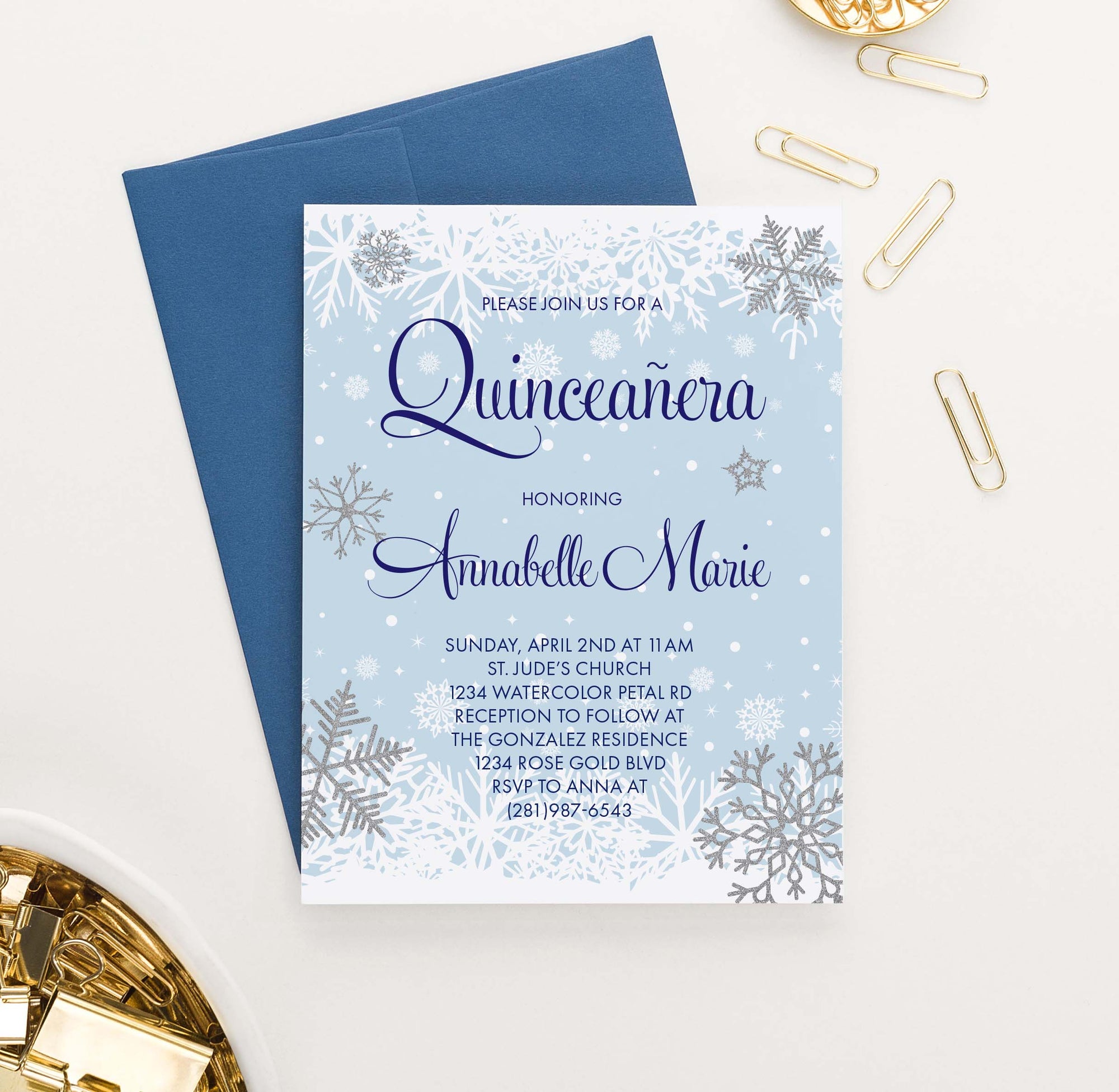 royal blue quinceanera invitations