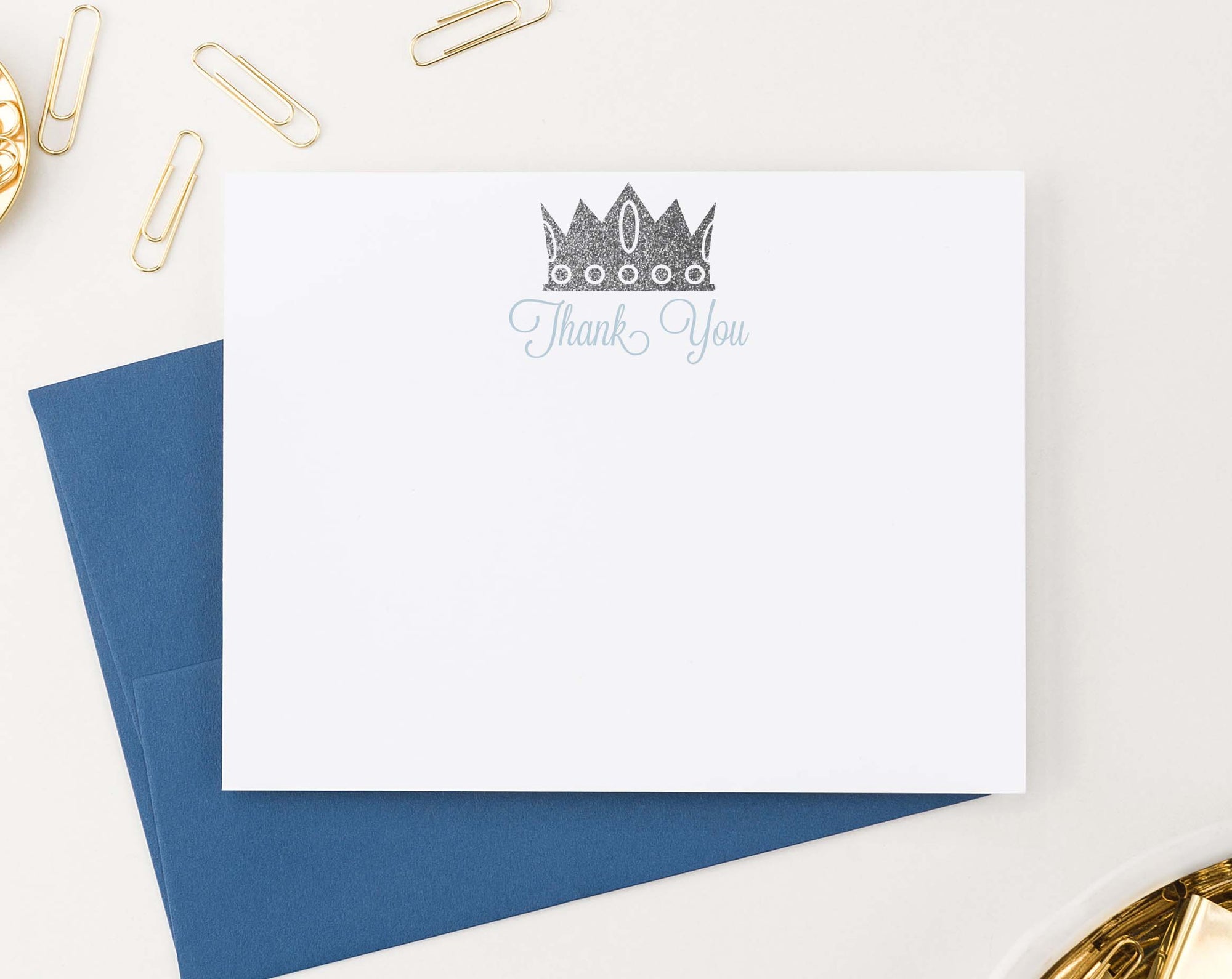 Paper Clever Party Navy and Gold Baby Shower Thank You Cards with Envelopes Boys Blank Prefilled Note Thanking for Gifts, Royal Prince Stationery