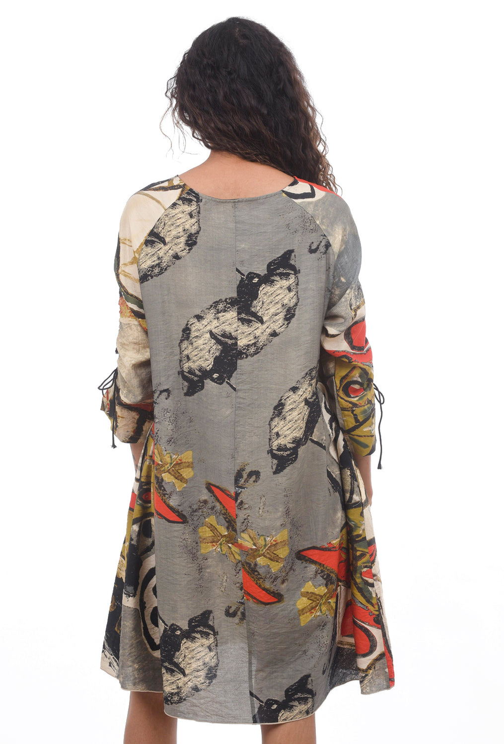 3P Woven Abstract Print Dress, Khaki
