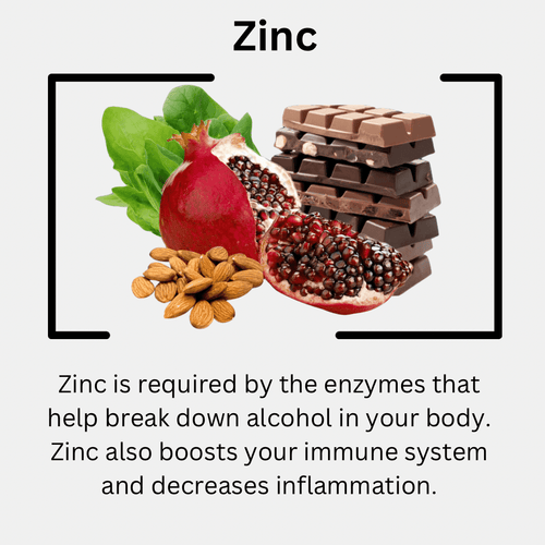 Zinc is required by enzymes to break down alcohol in your body to boost immune system and decrease inflammation