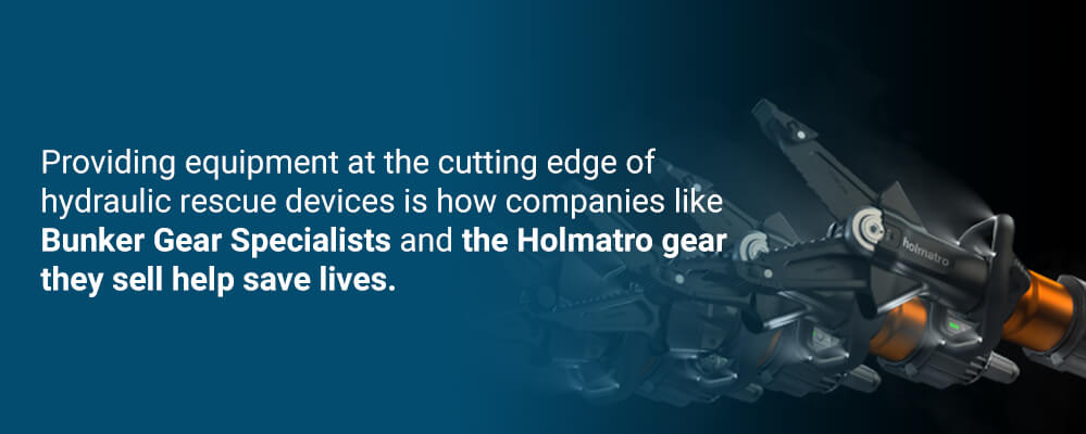 Providing equipment at the cutting edge of hydraulic rescue devices is how companies like Bunker Gear Specialists and the Holmatro gear they sell help save lives.