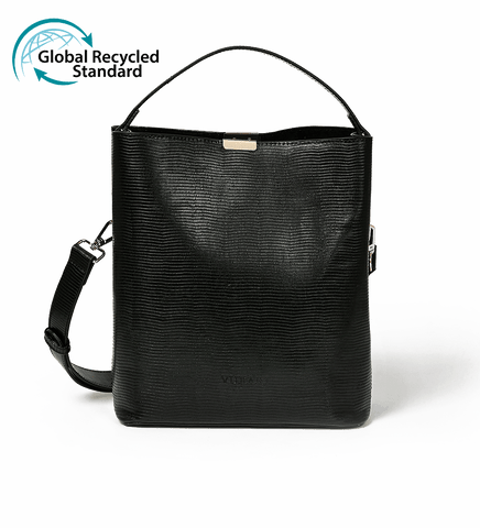 Black recycled PU vegan leather shoulder bag