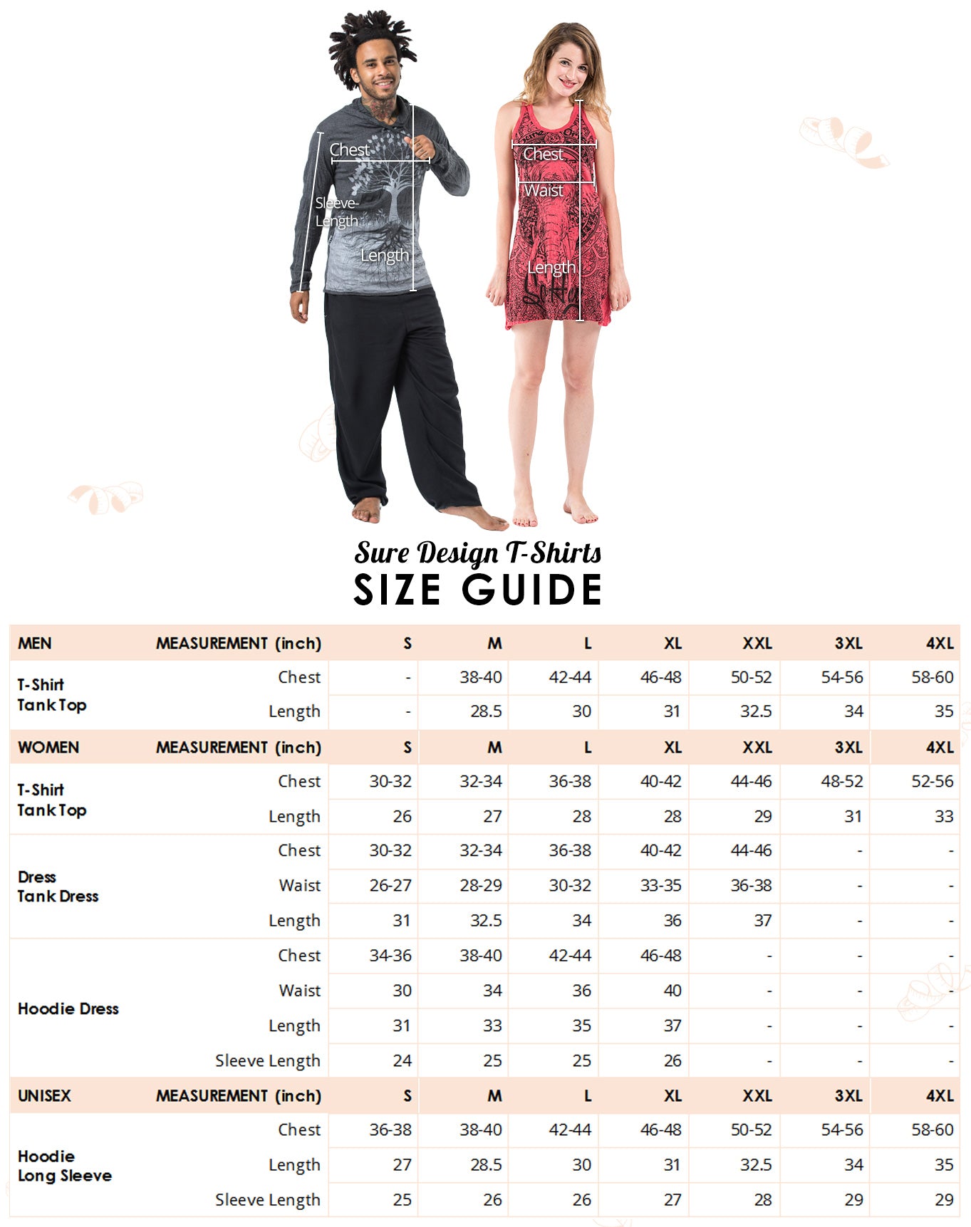 Sure Design Tshirts Size Guide