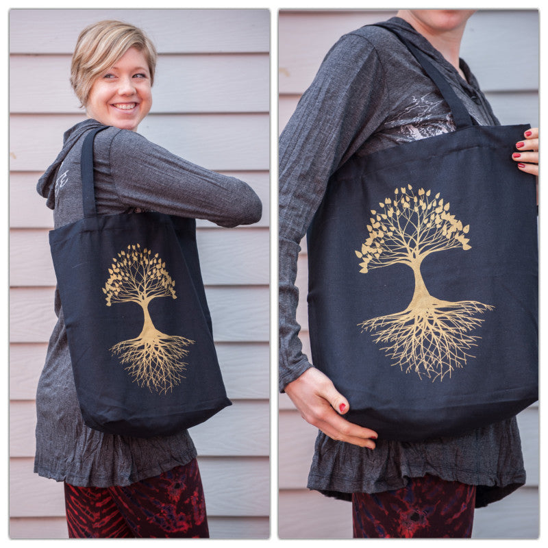 NEW Recycled Cotton Canvass Shopping Tote Bag Tree Of Life Black | Sure Design