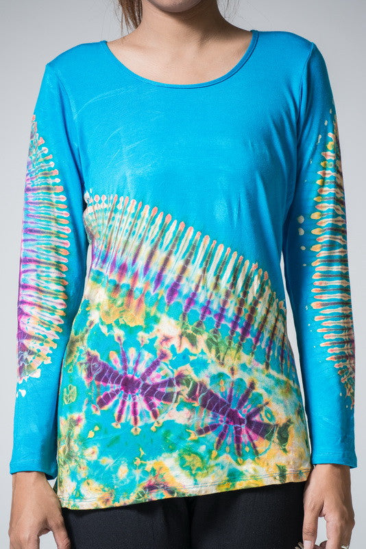 Sure Design Womens Tie Dye Cotton Long Sleeve Shirts Blue | Sure Design