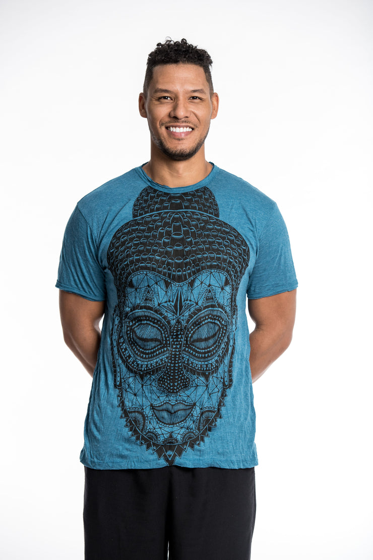 Sure Design Mens Buddha Head T-Shirt in Denim Blue