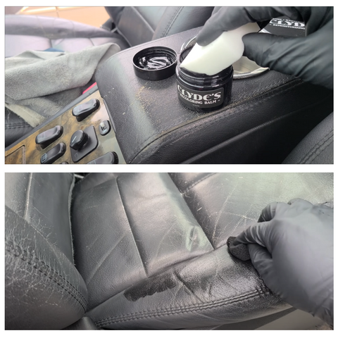 clyde's leather recoloring balm on car seat