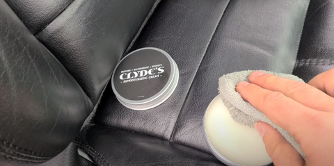 clyde's leather mositurizing cream on car seat