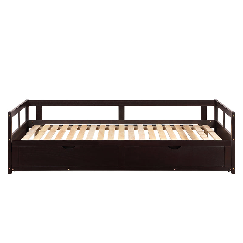 Shonall International Wooden Daybed with Trundle Bed and Two Storage Drawers ,Extendable Bed Daybed,Sofa Bed for Bedroom Living Room,Espresso（old  SKU:P000063AAP ）