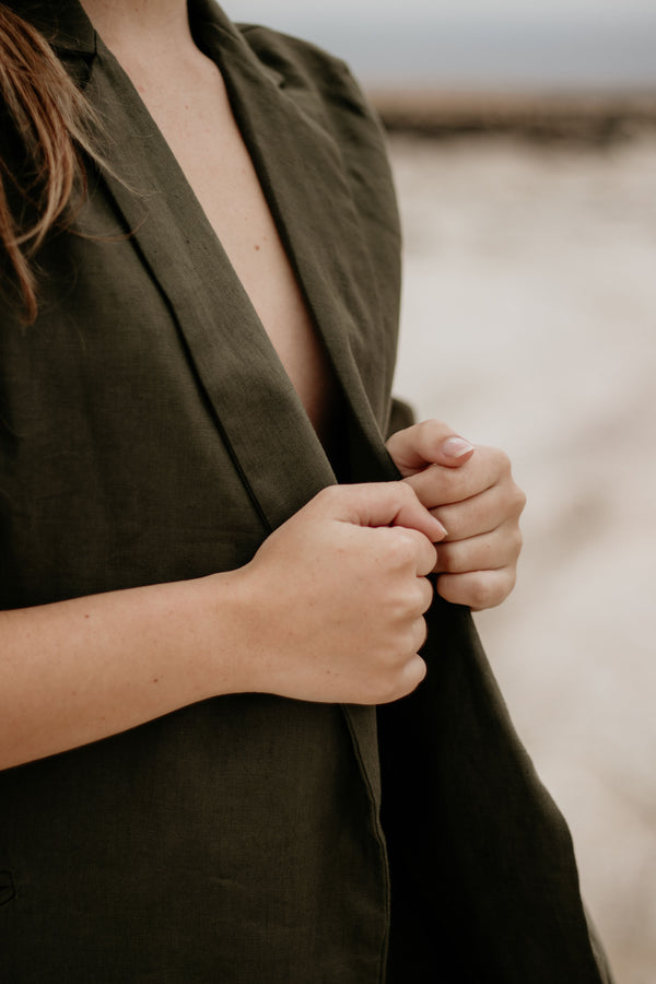 Olive Lined Linen Blazer