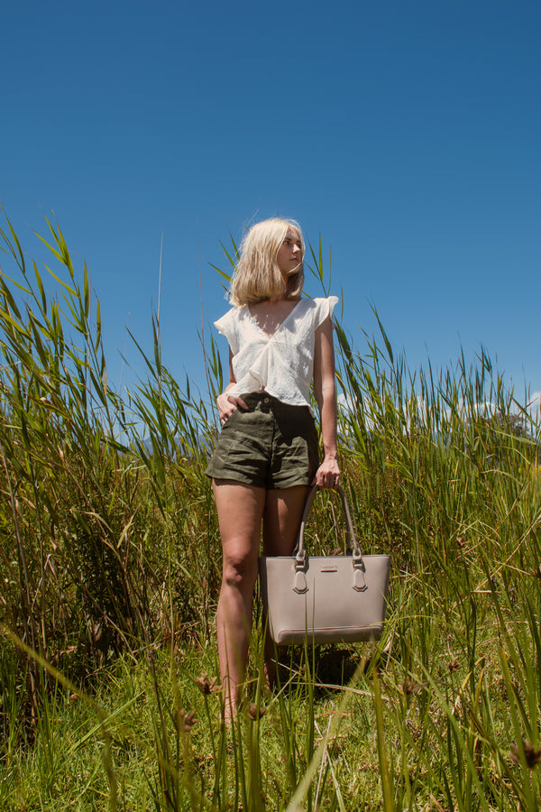 Olive pleated shorts