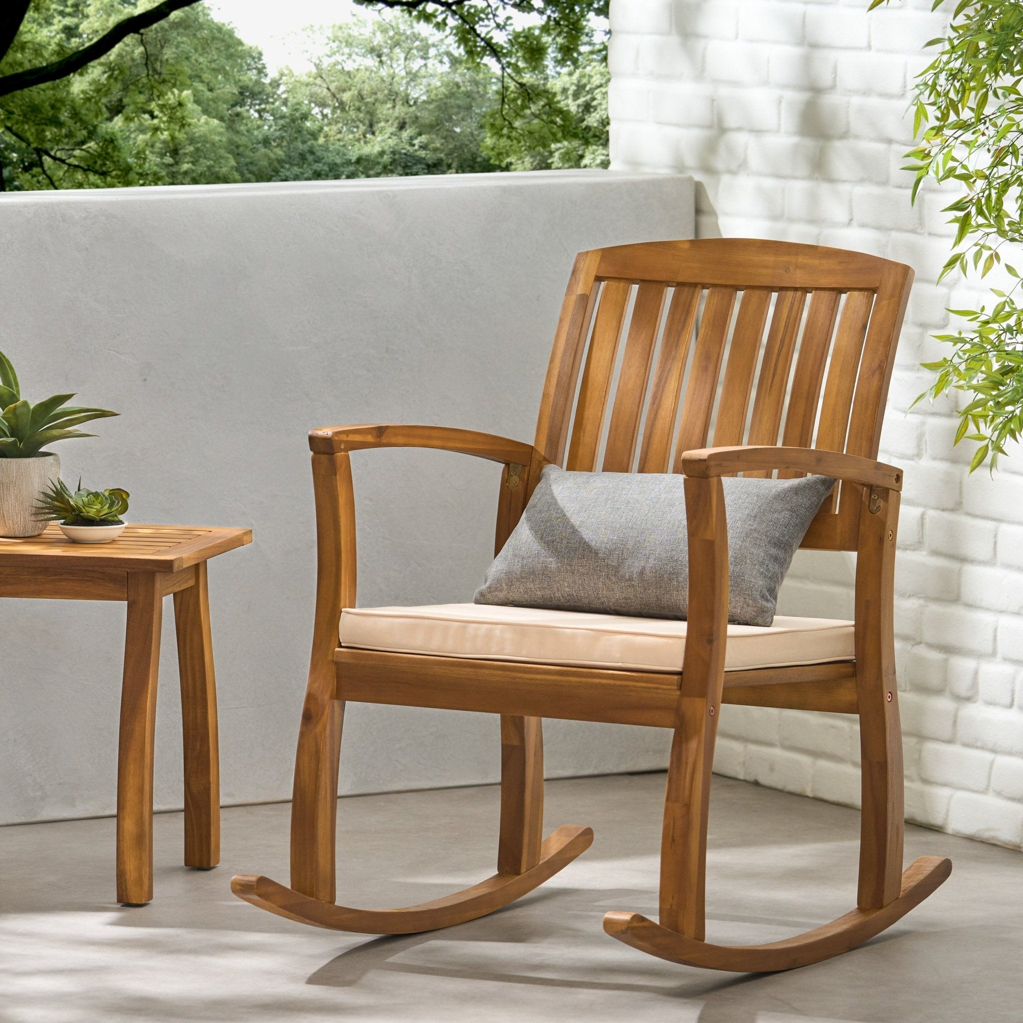 Acacia Wood Outdoor Rocking Chair with Slat Panel Design