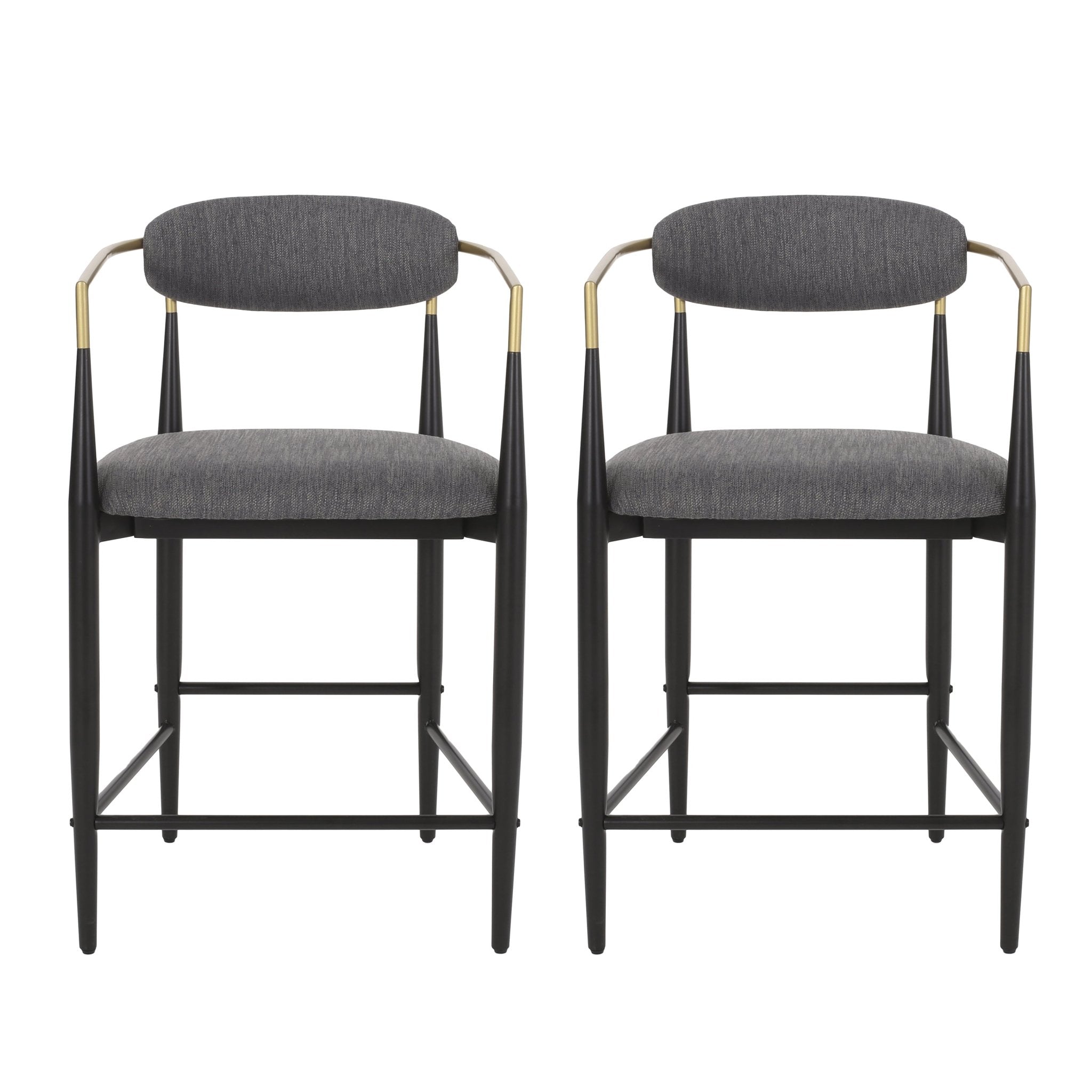 Ascend Counter Stool with Refined Toothpick Frame and Gold Accent, Set of 2, Charcoal