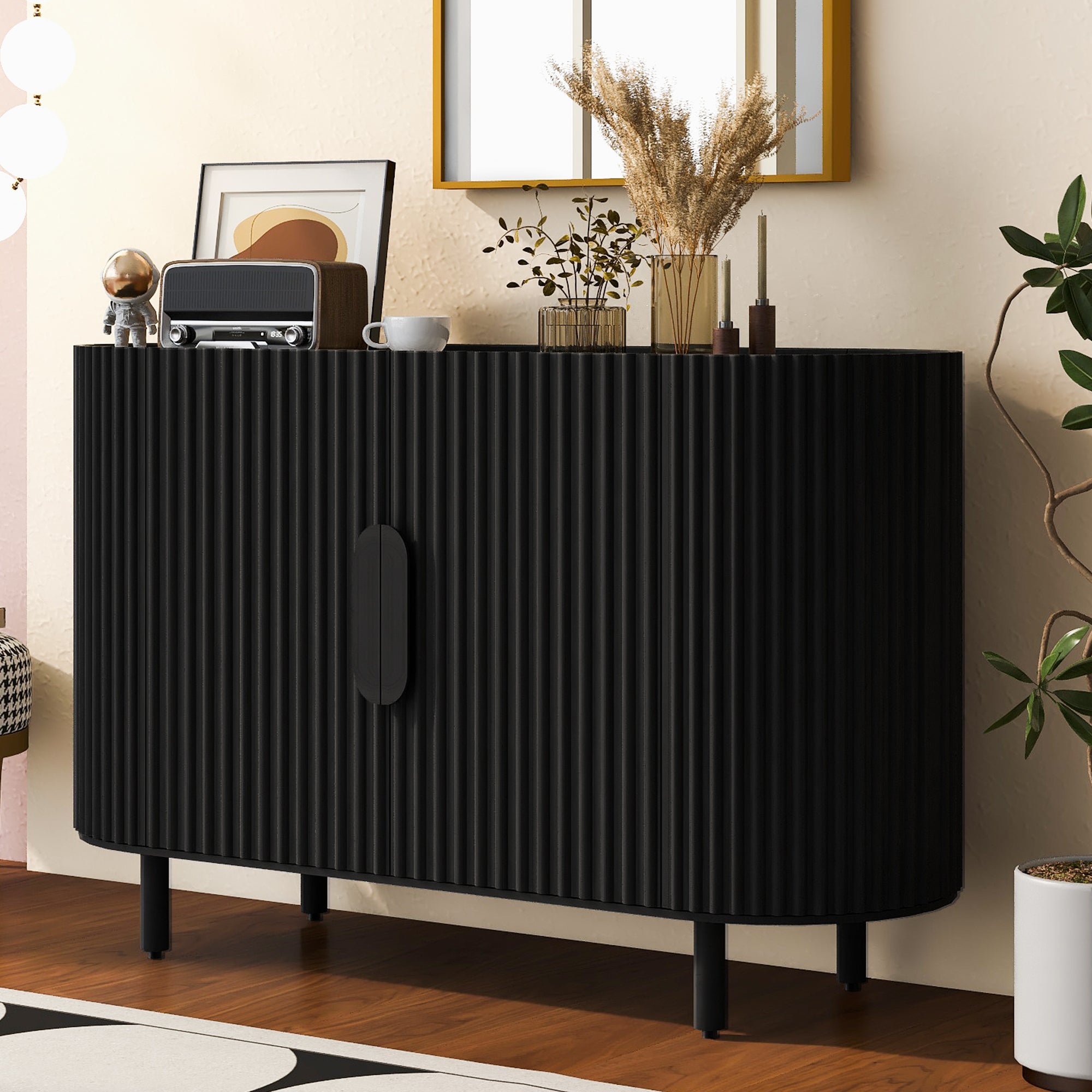 Curved Sideboard with Adjustable Shelves