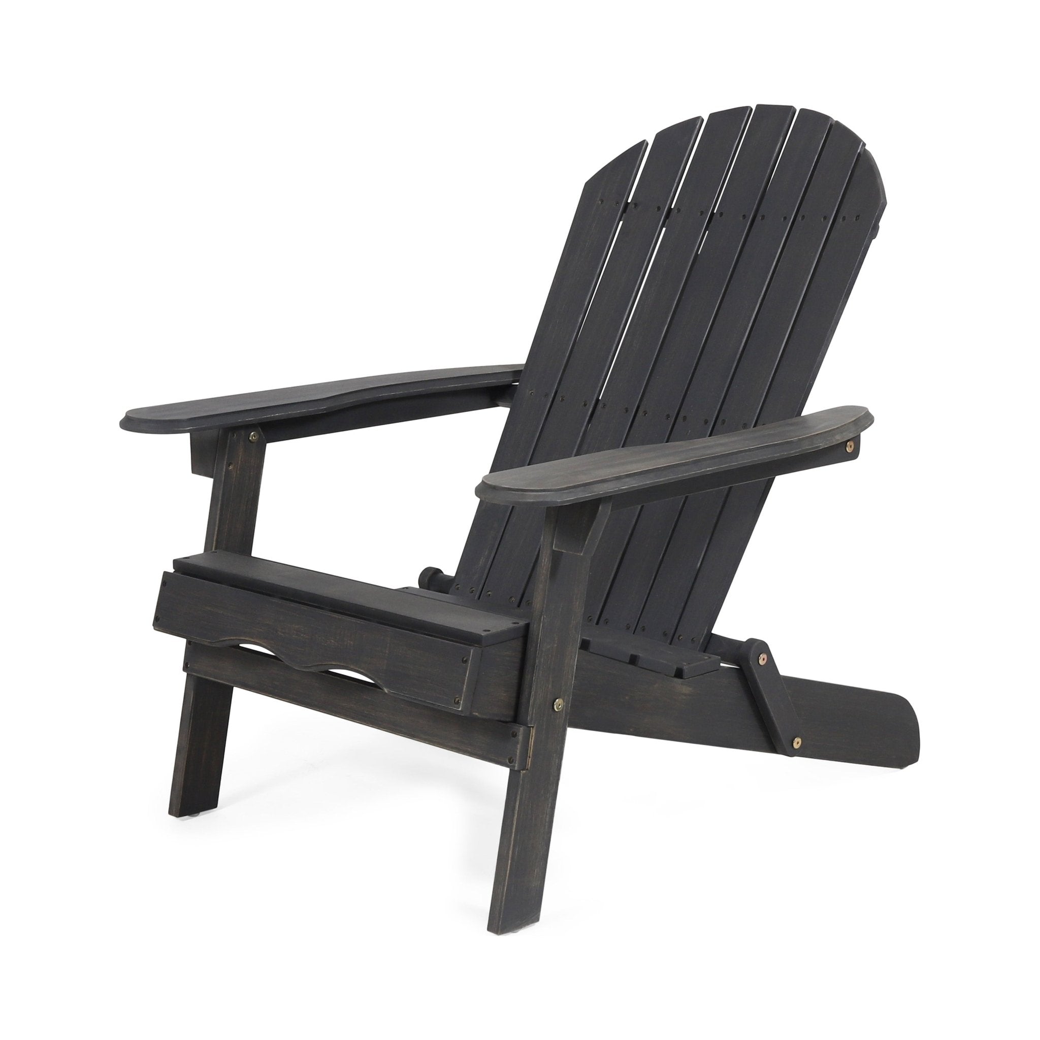 Dawn Outdoor Adirondack Chair with Slat Back and Acacia Wood Frame, Dark Grey