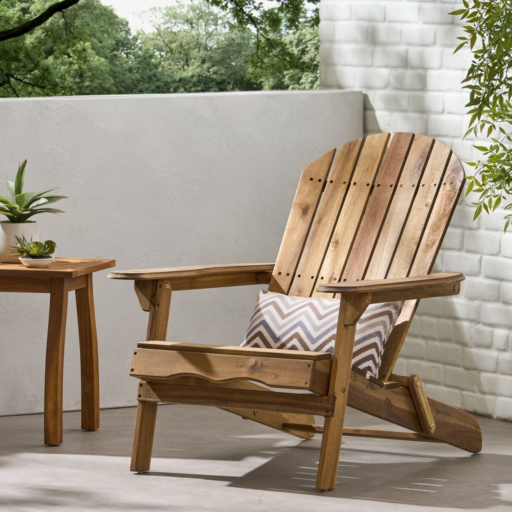 Dawn Outdoor Adirondack Chair with Slat Back and Acacia Wood Frame