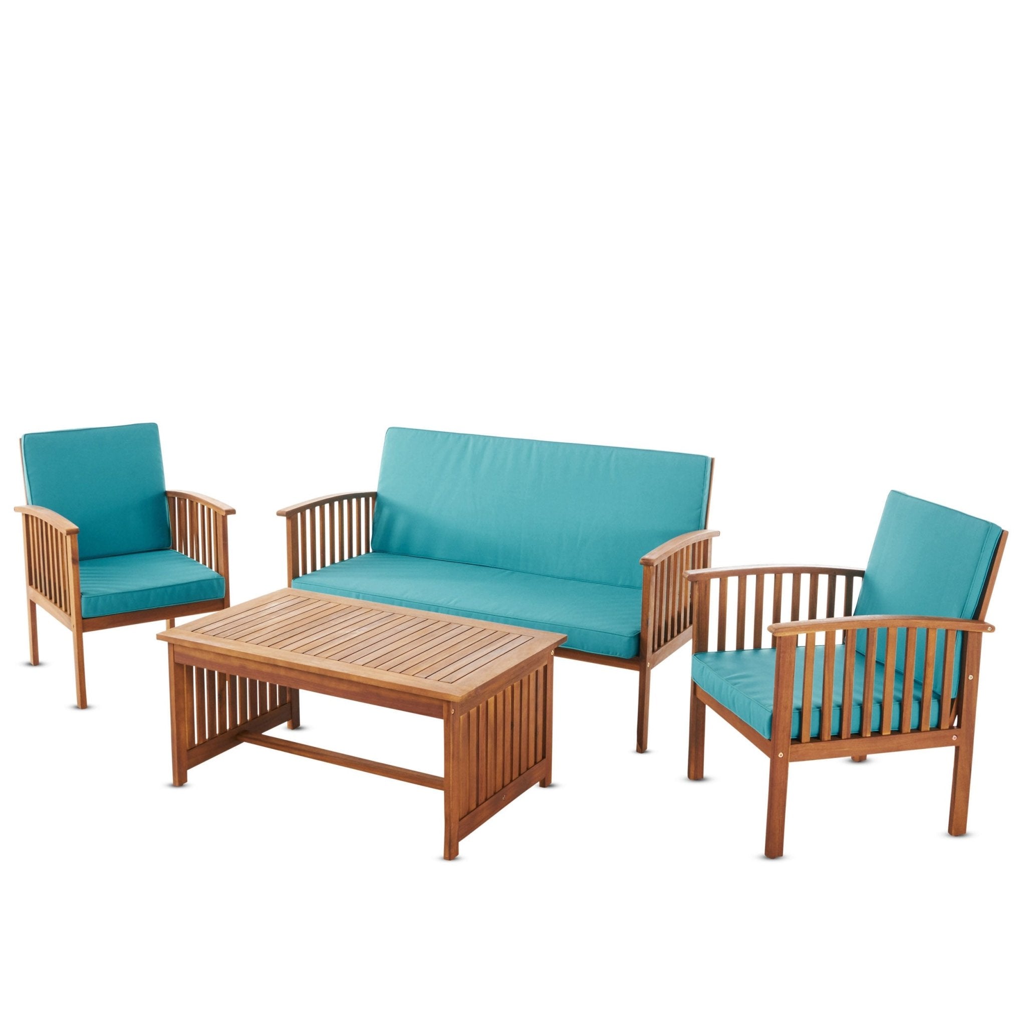 Prism 4-Piece Patio Sofa Set with Coffee Table, 2 Chairs and Loveseat, Teal
