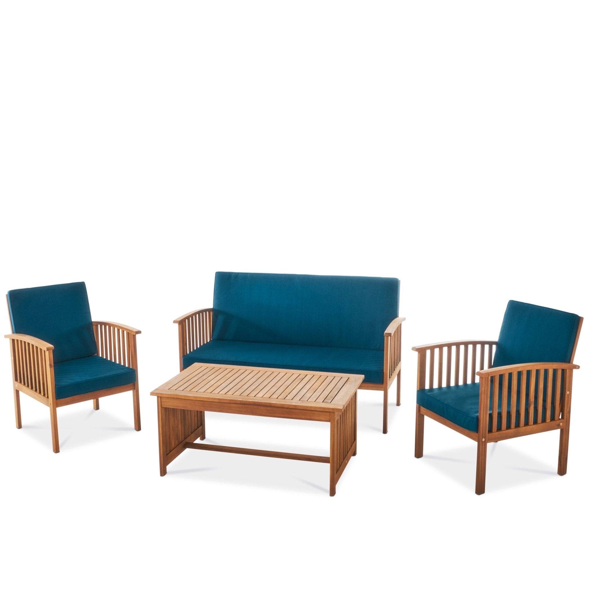 Prism 4-Piece Patio Sofa Set with Coffee Table, 2 Chairs and Loveseat, Teal Blue