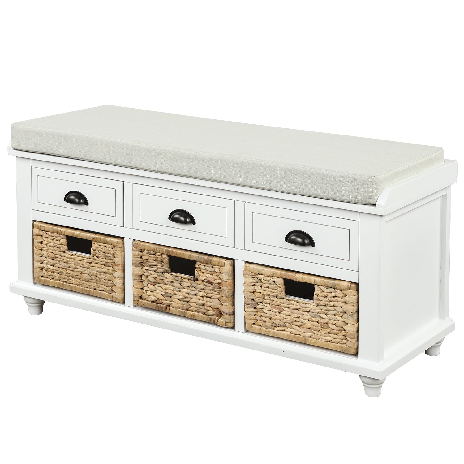 42 storage bench with 3 drawers and 3 rattan basketsbenches 706203